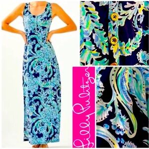 Lilly Pulitzer XLarge Merril Maxi Dress in High Tide Navy Scuba Doo Pima Cotton